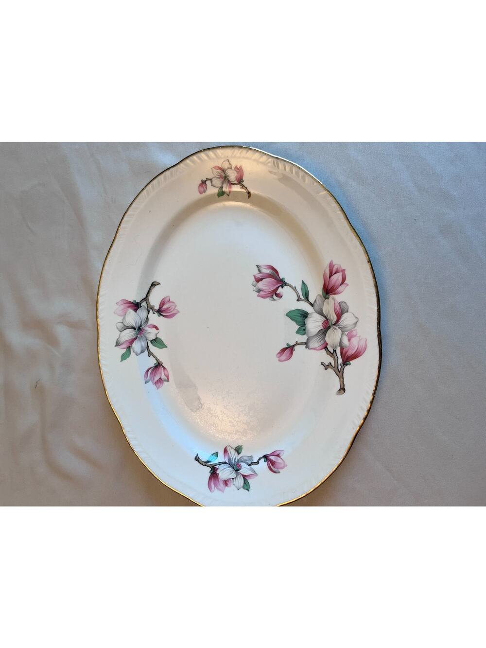 Vintage 1954 Homer Laughlin DOGWOOD Oval Serving Platter Gold Rim 11.75" x 9.25"